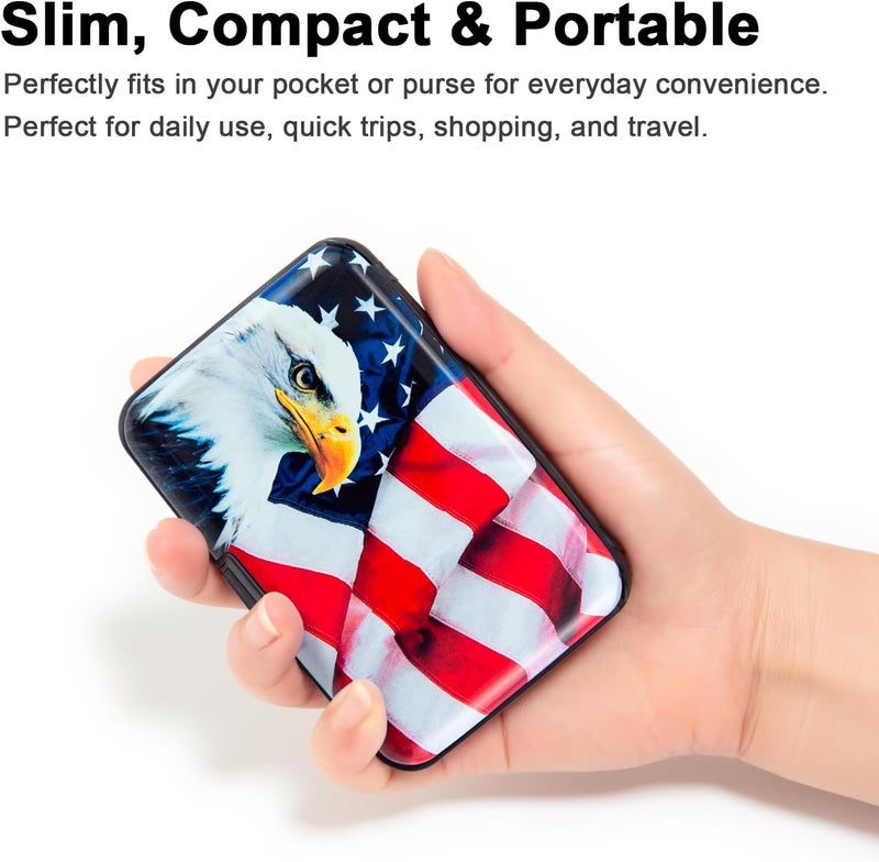 Kaabao Credit Card Holder, RFID Blocking Small Metal Credit Cards Holder Wallet for Women Men Business Aluminum Protector Sleeves Slim Case (Bald Eagle on American Flag) - Image 2